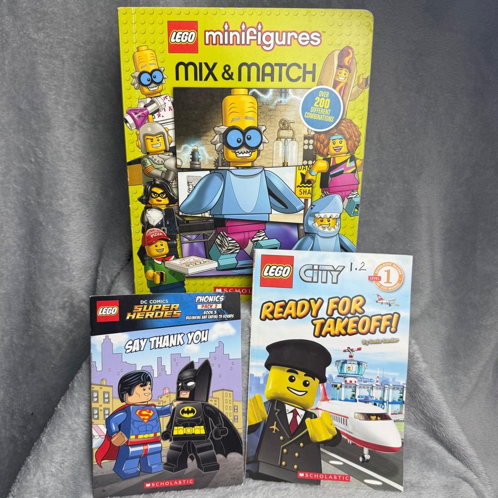 Lego Book Lot Minifigures Mix & Match City Ready for Takeoff DC Super Heroes